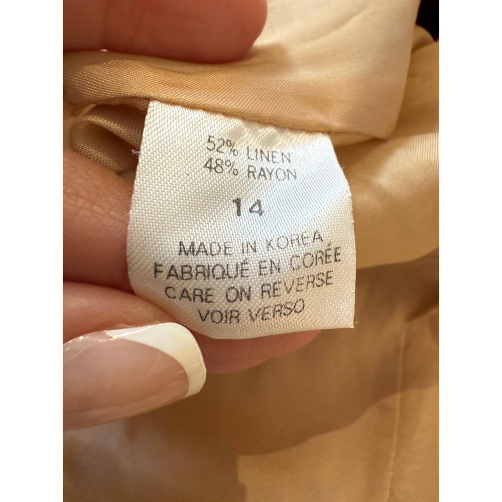 Vintage Tahari Beaded Collar Linen Blend Blazer Jacket Tan Beige Size 14 90s - Picture 4 of 8